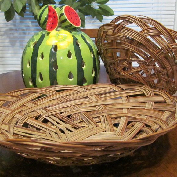 Vintage Set of 2 Woven Wicker Rattan Reed Baskets Oblong Nestable NEW - Picture 5 of 12